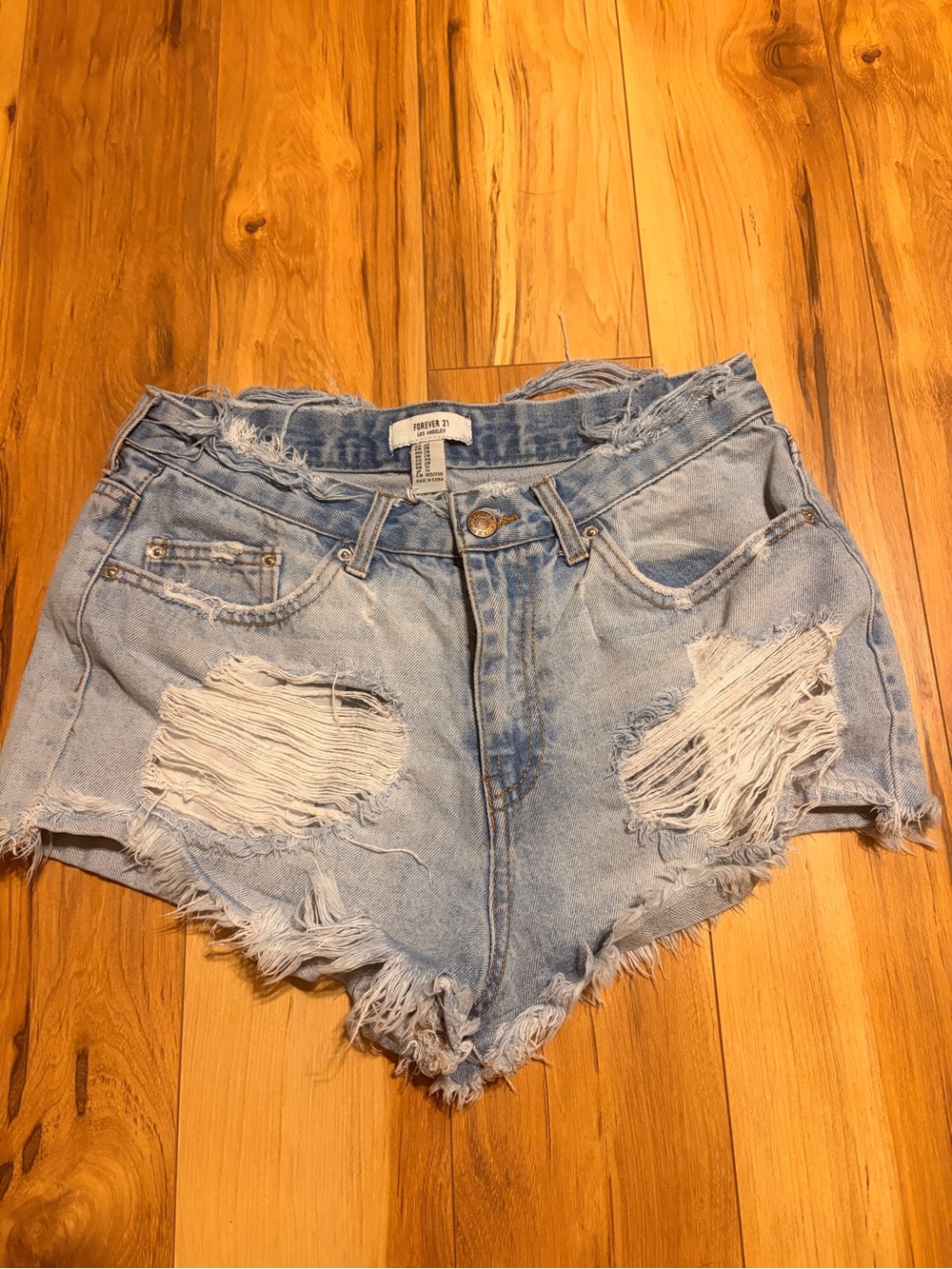 Forever 21 Bleached Light Blue Distressed Denim Cutoff Shorts